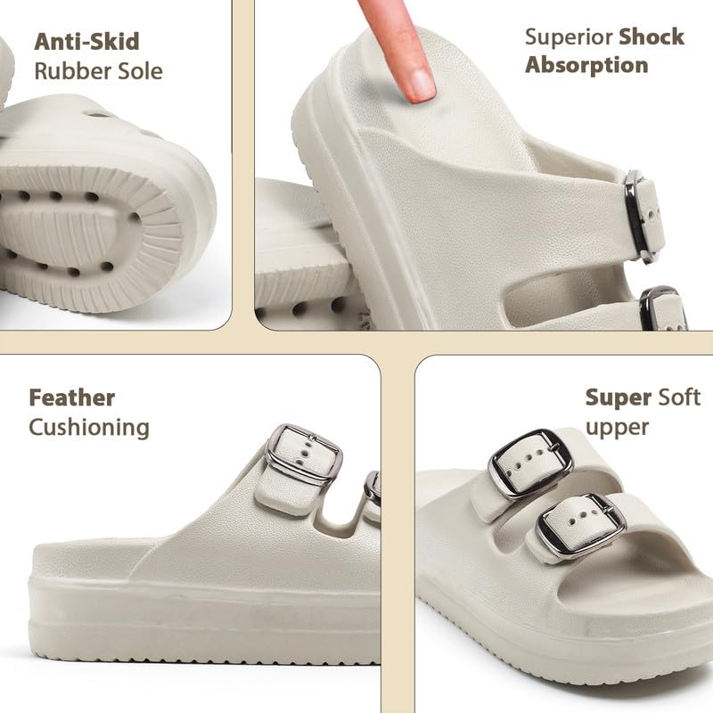 Image of Women Summer Flip Flop Slippers Casual Pillow EVA Anti-Slip Sole Slide Slipper Double Strap Sandals for Women's & Girls Rubber Flats