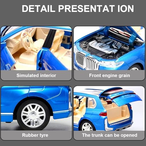Image of 1:24 Scale Big Size BMW X7 Toy Car | Metal Pullback Diecast Car for Kids with Openable Doors, Sound, Light Effects Toy for Car Enthusiasts (Color As Per Available),black