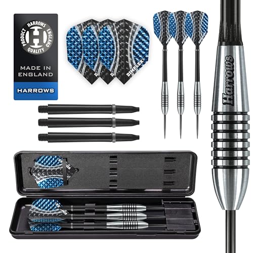Harrows Bomber Darts, 85% Tungsten Steel Tip Darts Set 21g, 23g, 25g & 27g - Includes High-Grade Shafts, Aerodynamic Dart Flights & Convenient Travel Case