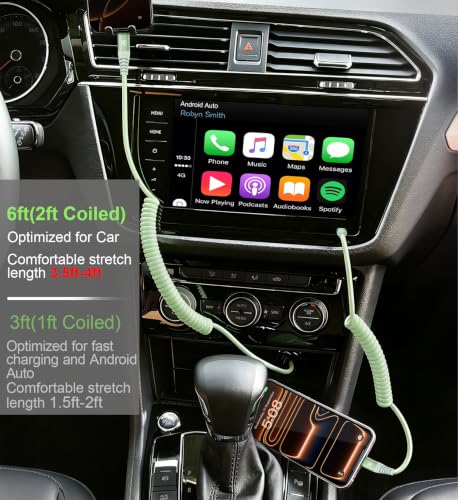 Image of USB C to C Cable 6FT, 2Pack Coiled USB C Fast Charging Cable for CarPlay