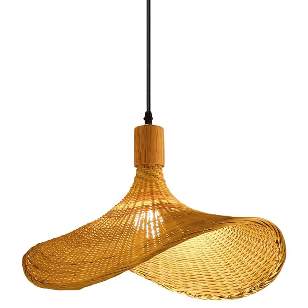 CJSLXGBL Hand-Woven Bamboo Hanging Lighting Fixtures Boho Light Fixture E27 Ceiling Hanging Light Vintage Chandeliers Coastal Pendant Light Farmhouse Lampshade For Dining Room Kitchen Island Hallway