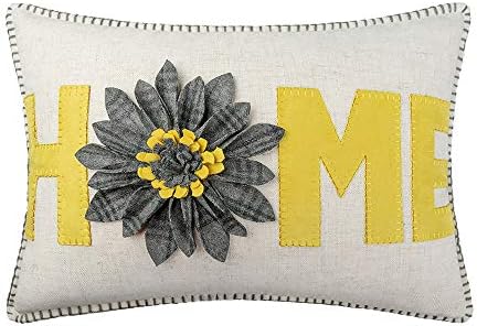 JWH Home Throw Pillow Cover Decorative Aesthetic Sunflower Accent Pillow Case Rectangular Cushion Handmade Pillowcase Couch Bed Bedroom 14x20 Inch Beige Yellow Grey
