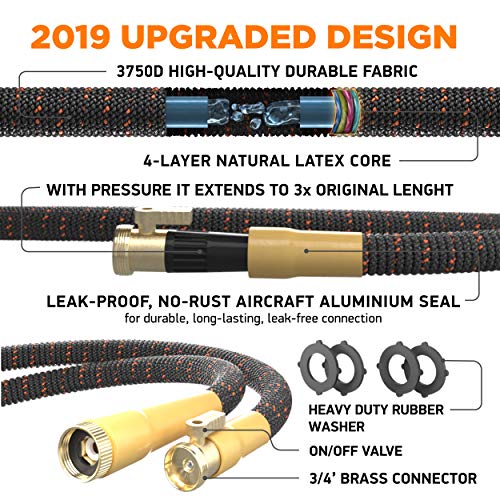 Expandable Garden Hose Kit 50-100 ft - Superior Strength 3750D - 4-Layers Latex, Extra-Strong Brass Connector- 10-Way Durable Zinc Water Spray Nozzle 2 Way Pocket Flexible Splitter (100FT ONLY) - Thumbnail 3