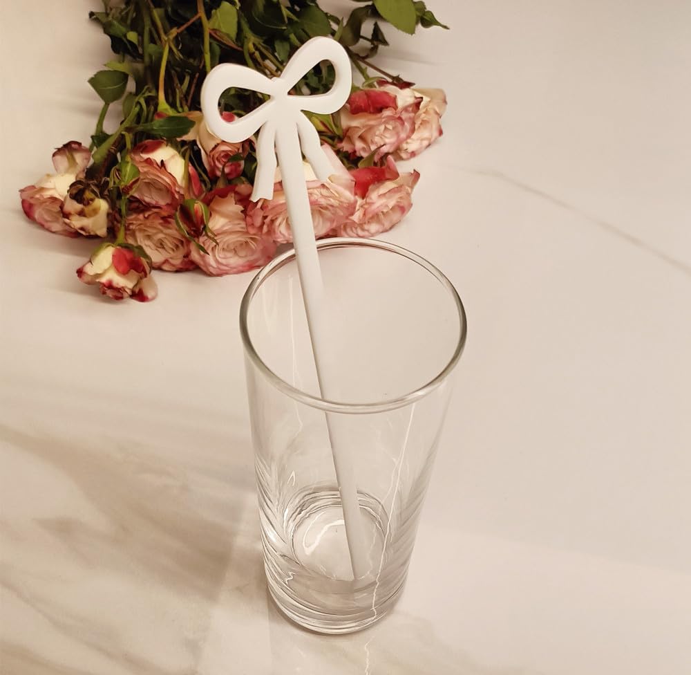 20pcs of Bow Drink Stirrers,Acrylic Drink Stirrer,Bow Drink Stir Stick,Swizzle Sticks for Party&Festival Decoration (White)