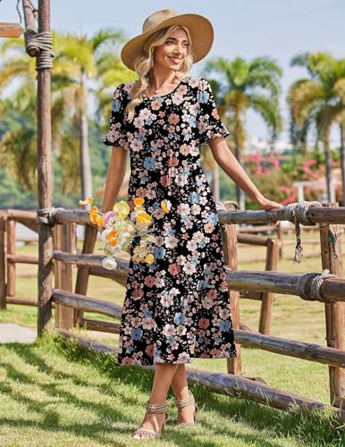 Image of Zeagoo Womens Summer Dresses 2026 Casual Midi Dress Flowy Sundress Ruffle Short Sleeve Tiered Dresses A Line Boho Dress
