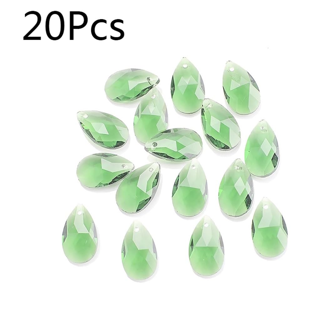 Kryształowy Żyrandol Pryzmat, Łapacz Słońca, 20 szt. Charms z pojedynczym otworem Kryształowe wisiorki w kształcie łezki Zielone 13X22MM Szklane koraliki do ręcznie robionego(Lt Green)