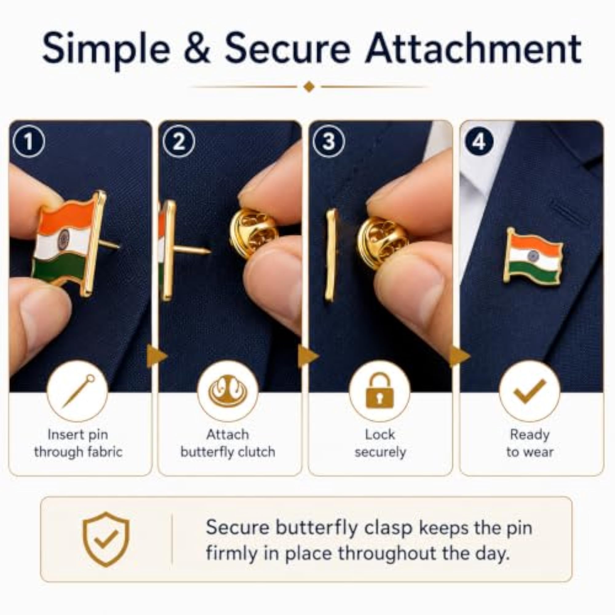 Indian Lapel Pin Badge, Gold Plated Enamel Brooch
