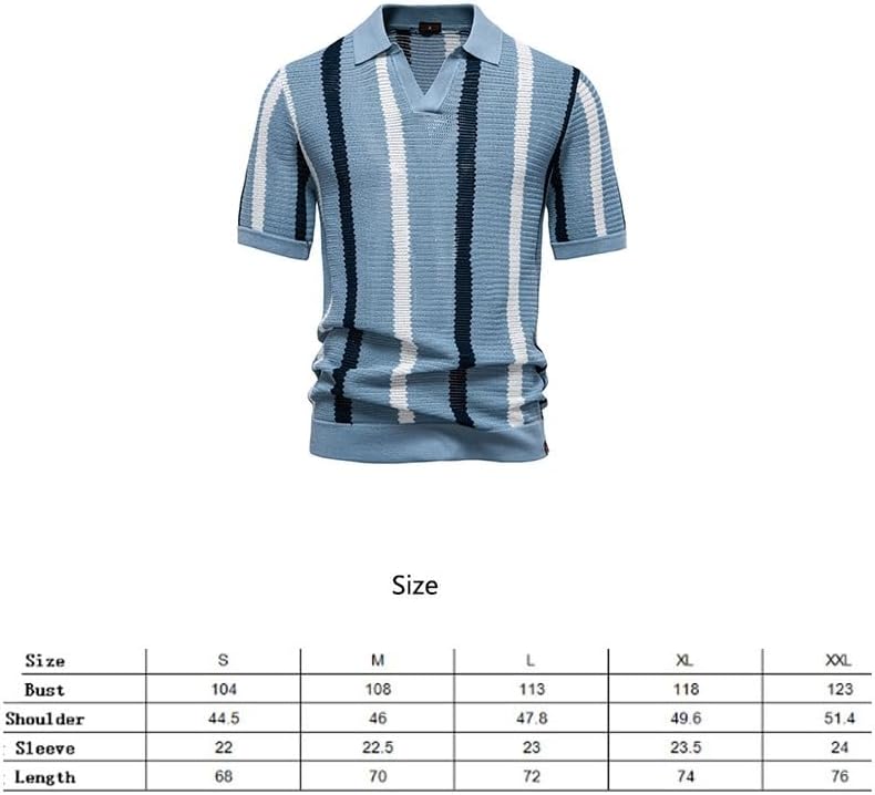 JSEIAJB Hollowed Out Men's Short Sleeve Knitted Sweater with Stripes Shirt Top