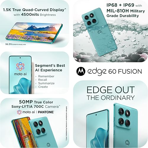 Image of Motorola Edge 60 Fusion 5G (Pantone Amazonite, 8GB RAM, 128GB Storage)| 6.67 inch pOLED Display | IP68 | 50MP+13MP Rear | 32MP Front Camera | MediaTek 7400 Processor| 5500mAh Battery | 68W Turbo Charger