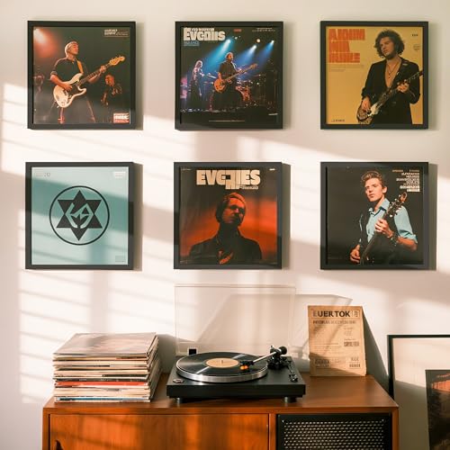 Image of upsimples Vinyl Record Frame 12.5x12.5, Wall Display 6 Pack, Black | For 12inch Album Cover, Gallery Wall Decor, For Record Collector
