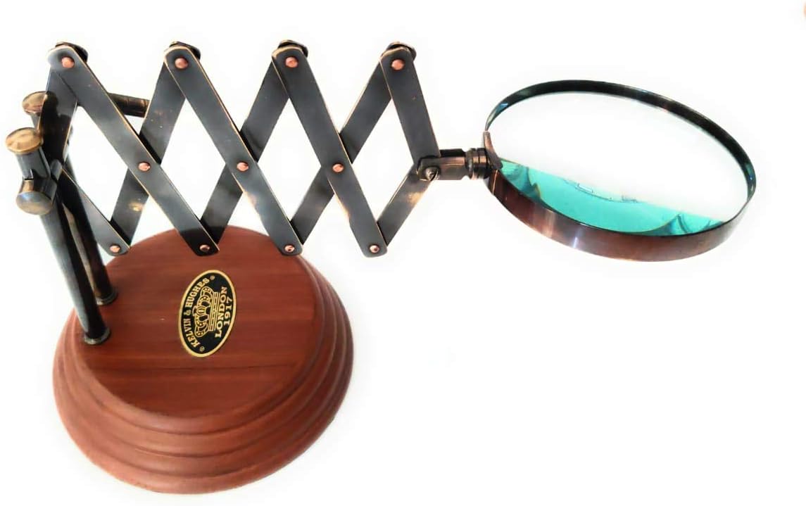 Vintage Style Desk Top Channer Magnifier Nautical Brass Magnifying Glass on Wooden Stand