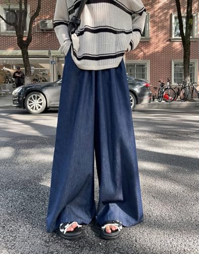 chouyatou Women's Elastic High Waisted Wide Leg Jeans Baggy Boyfriend Flare Trendy Long Denim Pants3
