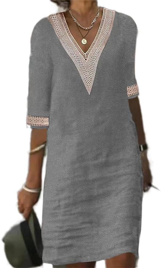 Robe d'été mi-longue fluide manches courtes contre la chaleur