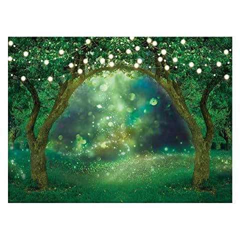 Funnytree 96" x 72" Spring Enchanted Garden Backdrop Forest Fairy Wonderland Woodland Background Wedding Baby Shower Birthday Party Banner Cake Smash Decor Studio Portrait Prop Photobooth Cover