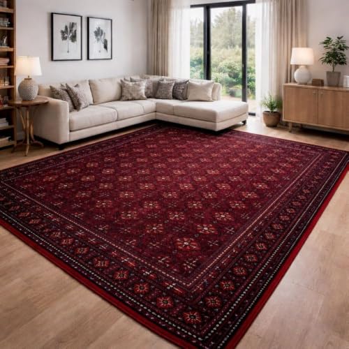 LA Rug Linens Traditional Torkaman-Inspired Area Rug, Overdyed Vintage Style, Red...