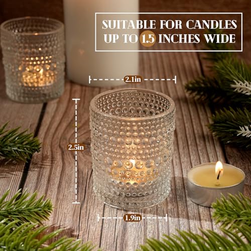 24 Pack Votive Candle Holders for Wedding Candle, Clear Glass DIY Wax Filling Romance Tealight Candle Holders, Tea Light Candles Holder for Home Table Decoration