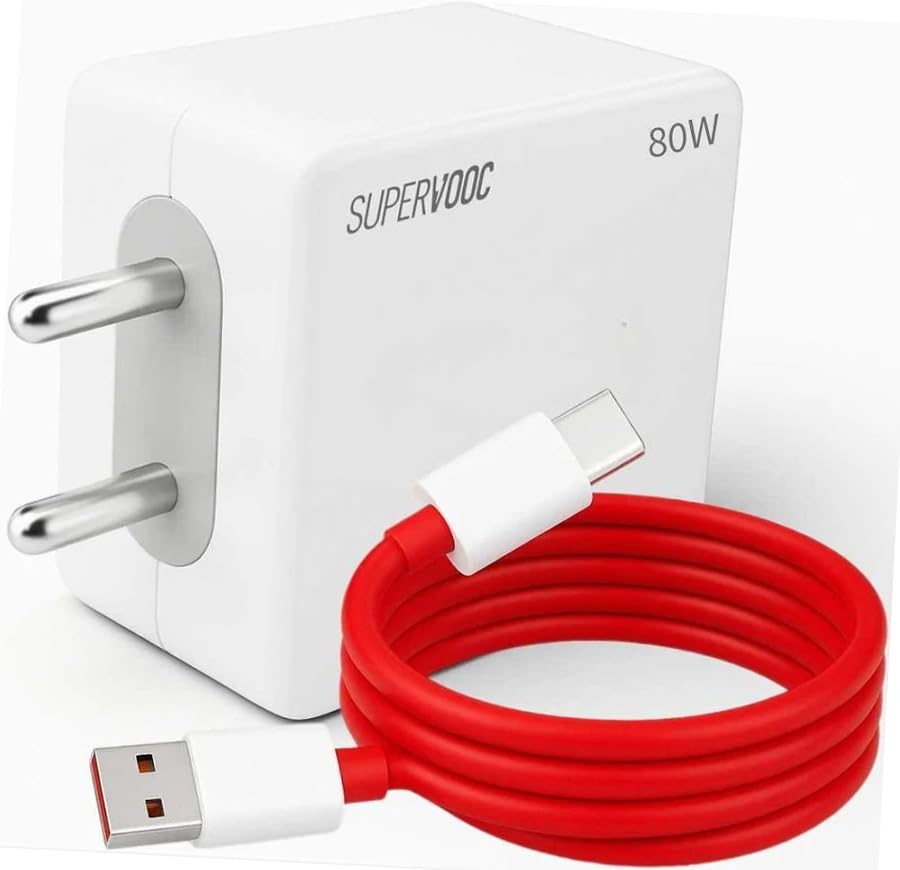 Image of 80W Fast Charger Adapter & USB-A to Type C Cable Combo, Compatible with OnePlus, Realme, Xiaomi, Redmi, OPP, Vivo & Other Smartphones, Type C Charger Supports Dash, Warp, Vooc,SuperVooc