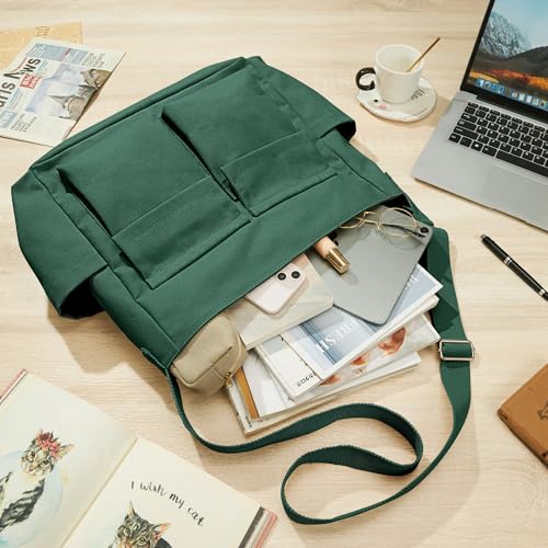 Image of KALIDI Canvas Tote Bag Large Hobo Crossbody Shoulder Handbag Zipper Messenger Bag for Women or Men Casual College Work