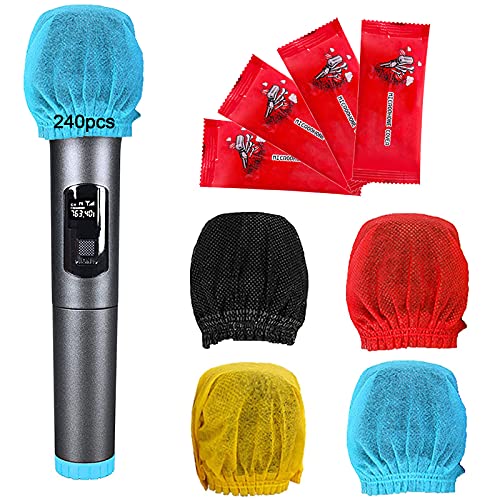 240 Pcs Disposable Microphone Covers,Non-Woven Elastic Band Windscreen Mic Covers Cover Microphone Protective Cap for Most Handheld Microphone Press Conference,Recording Room and Any Shared Environmen