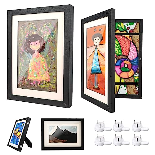 Ciscle Picture Frame Children's Drawings, Pack of 2 A4 Art Photo Frames for Children, Front Opening Picture Frame for Artwork, Ideal for Children's Drawings, Art Projects, School, Home (Black)