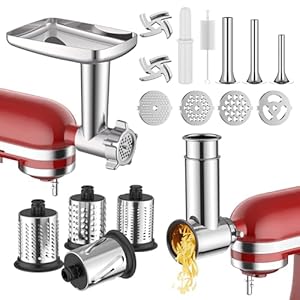 Meat Grinder Stainless Steel Slicer Shredder Attachment for KitchenAid Stand Mixer Includes Metal Food Grinder Attachment with Sausage Stuffer Tubes and Salad Machine Accessory by InnoMoon