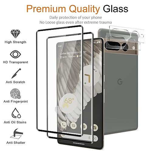 Google Pixel 7 Pro Tempered Glass Screen Protector and Camera Lens Protector, Fingerprint Recognition, HD Clear, 3D Full Screen Coverage Tempered Glass for Pixel 7 Pro 5G 6.7 inch [2+2 Pack]