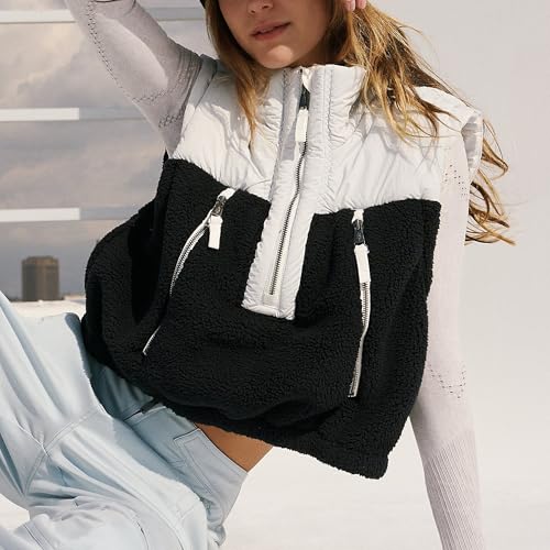 Hixiaohe Womens Oversized Casual Zip Up Fleece Vest Lightweight Sleeveless Warm Outerwear Puffer Running Vest for Women4