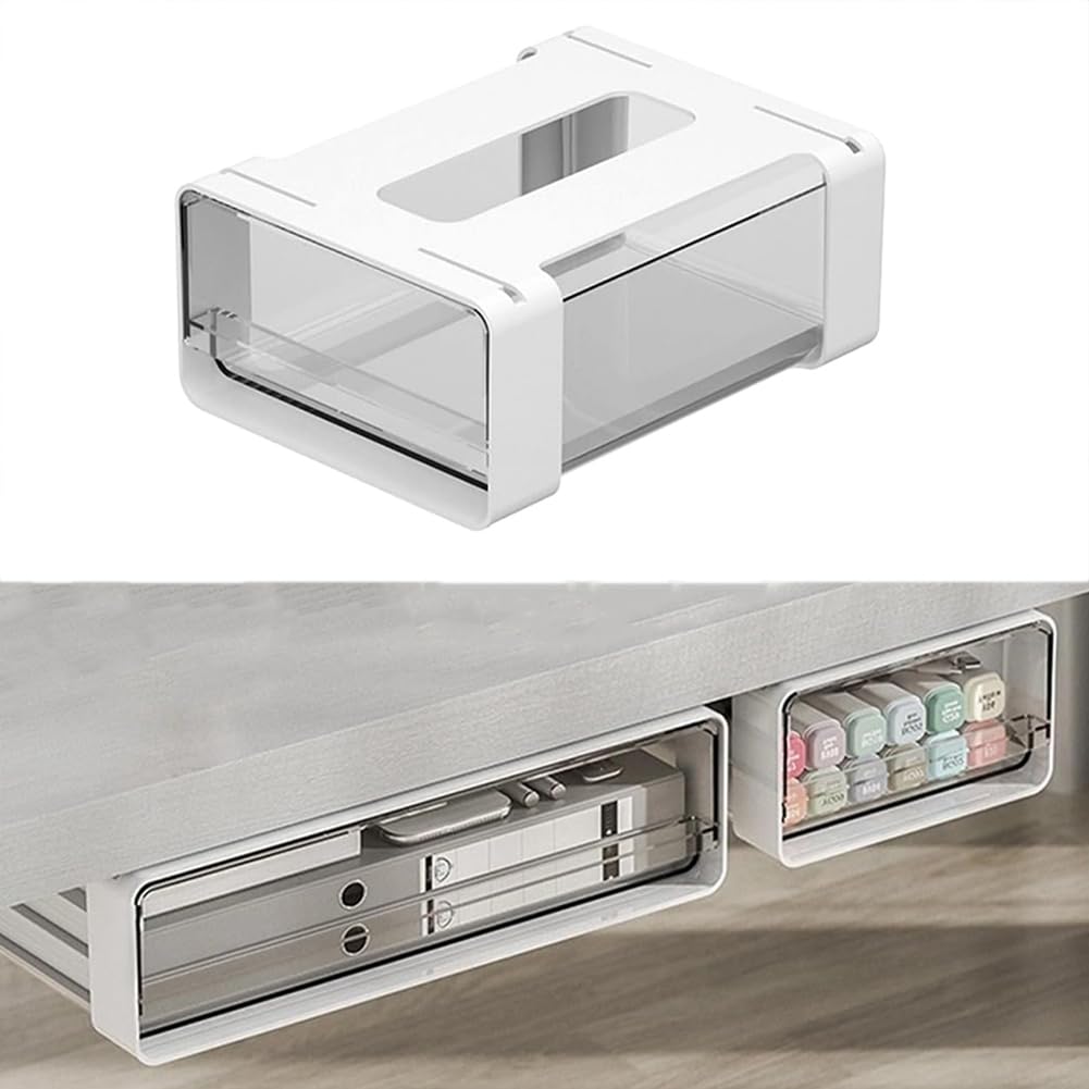 Lizusidtsy Plastic Under Cabinet Drawer Organizer, Kitchen Cabinet Accessories - White