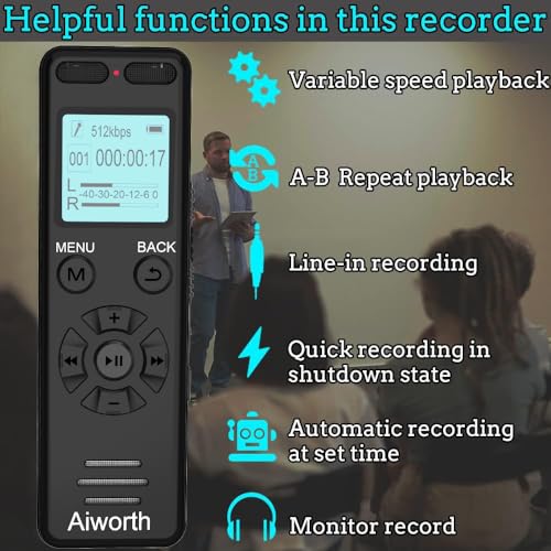 Image of 16GB Digital Eztecpro 580 Hours Voice Activated Sound Audio Recorder Dictaphone with Playback, MP3 Player, Password, Variable Speed for Lectures