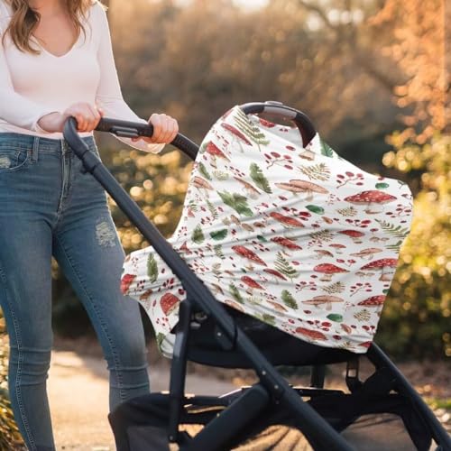 Image of Coldinair Cute Mushroom Car Seat Cover for Babies Boys Girls,Nursing Cover,Soft Stretchy Infant Carseat Canopy,Shopping Cart /High Chair /Stroller Covers