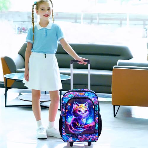 Image of CCJPX Kids Suitcases for Girls, Cute Cat Luggage Rolling with Wheels, kids carry on luggage for Children Toddler Elementary(Black)