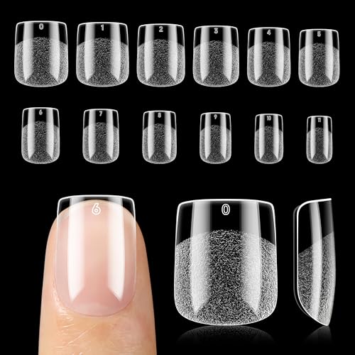 UNA GELLA Nail Tips Square: Pre-etched Matte Extra Short Square Soft Gel Nail Tips Full Cover 120pcs Fake Nails Tips for Acrylic Nails Clear Gelly Tips Home DIY Salon 12 Sizes for Women