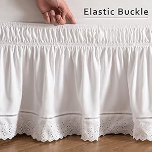 Miye wrap around ruffled lace bed skirt elastic dust ruffle with adjustable belts15 inch drop easy to put on bed frame cover machine washable embroidered kingqueen 15  urban country home decor