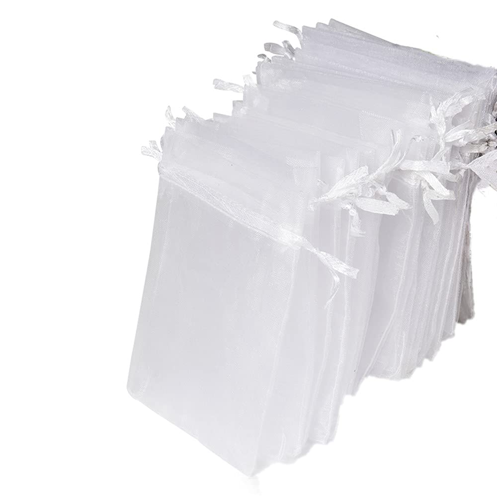 Enniyu White 100Pcs Small Organza Bags, Wedding Favour Bags With Drawstring, 7X9cm Gift Pouches For Party, Jewelry, Festival