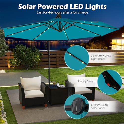 Tangkula 10ft Solar Patio Umbrella with Base Included, Offset Cantilever Outdoor Umbrella with 32 LED Lights, Infinite Tilt, 360 Degree Rotation, Crank Handle for Pool Deck Garden  image 5
