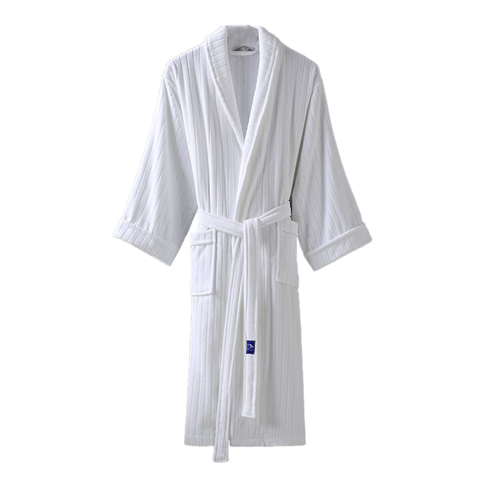 TIANQIHAO Men'S Cotton Bathrobe Unisex Adult Robe, Nightgown Sleepwear With Pockets Belt,White-Large