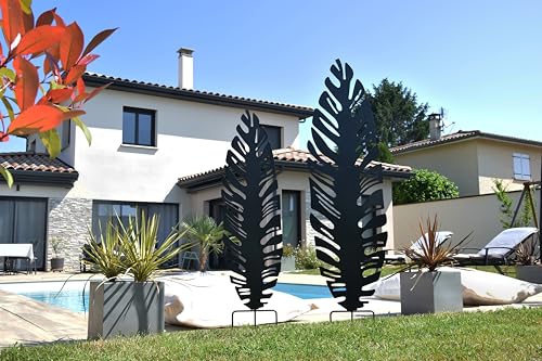 Louis Moulin Deko aus Metall zum Einpflanzen Blatt 30 x 100 cm – Anthrazit