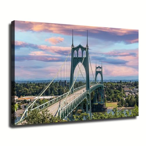 St. John's Bridge Portland Oregon Canvas Wall Art, Gothic Architecture