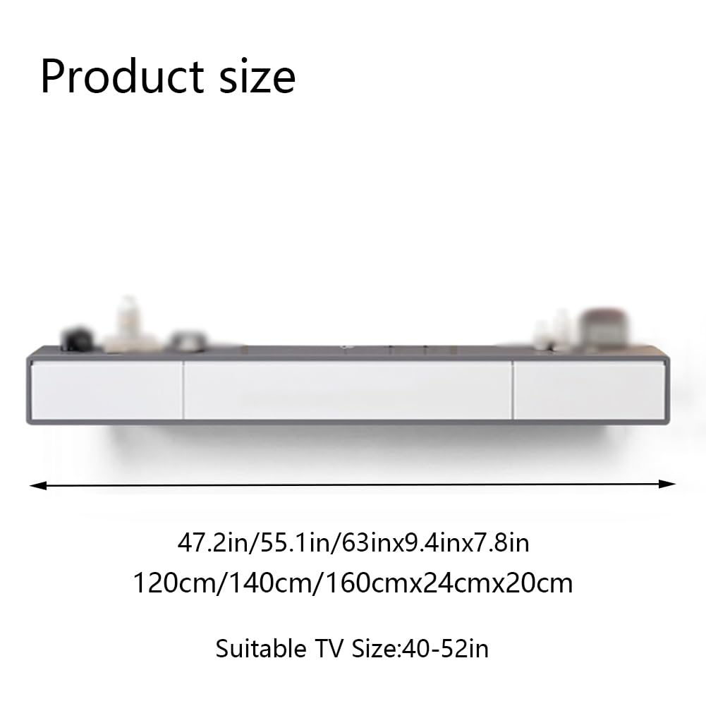 Moderner, wandmontierter TV-Schrank, schwimmendes Entertainment-Center, Media-TV-Konsole, Regal mit Schubladen für Wohnzimmer und Schlafzimmer (Grigio 160 cm)