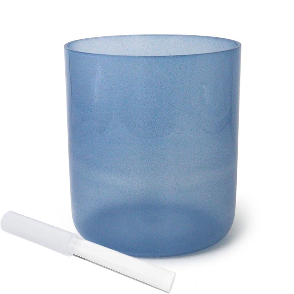 Tibetische Klangschale aus Kristall, transparent, blau, 8 Zoll, Klangschale für alchemistische Chakren, Geschenk für Meditation Yoga und Klangheilung, mit gratis Acryl-Schlagzeug und O-Ringen (C Note)