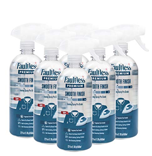 FAULTLESS Spray Starch Smooth Finish 22 Oz, 6 Pack Trigger Pump Liquid Starch for Ironing, Non-Aerosol Spray on Starch, Reduces Ironing Time, No Flaking, Sticking or Clogging, Biodegradable Ingredients, Recyclable