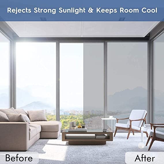 Image of WISDOM Window Privacy,One Way Mirror Daytime Anti UV Sun Blocking Heat Control Reflective Decorative Static Cling Home Office Living Room (20in x 18Feet, Silver Film)