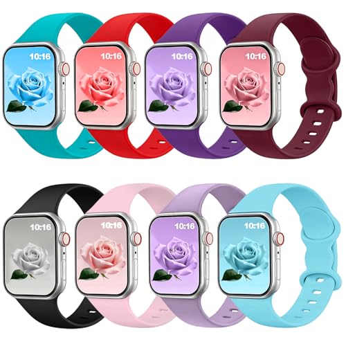 Image of 8 Pack Bands Compatible with Apple Watch Band 38mm 40mm 41mm 42mm 44mm 45mm 46mm 49mm for Women Men, Soft Silicone Sport Strap for iWatch Series Ultra 11 10 9 8 7 6 5 4 3 2 1 SE /SE 2nd /SE 3nd