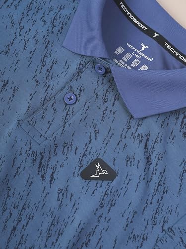Image of TECHNOSPORT Men's Slim Fit Polyester Sporty Print Athleisure Polo T-Shirt with Half Sleeve, Moisture Wicking and Quick Dry