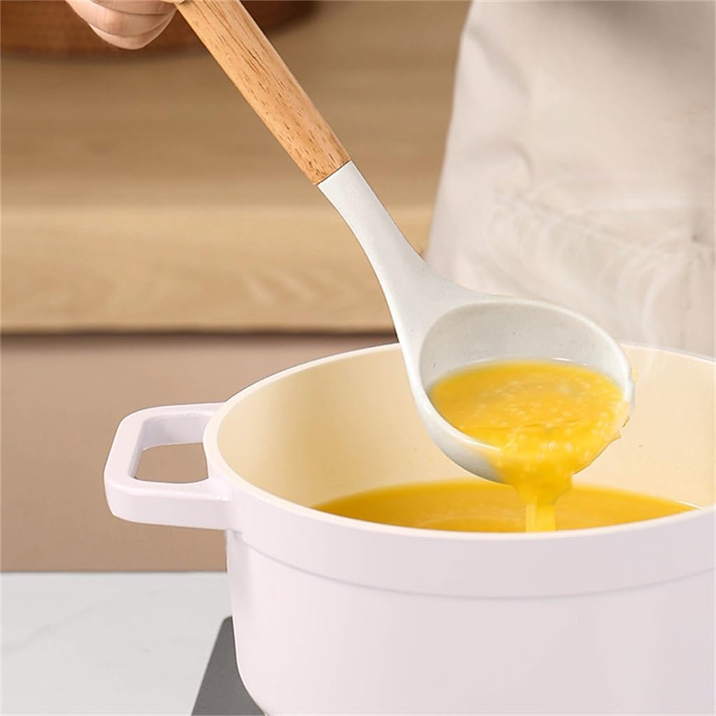 Zestaw przyborów kuchennych, silikonowe przybory kuchenne, biały silikonowy drewniany uchwyt zestaw przyborów kuchennych łopatka do podgrzewania łopatka łyżka antypoślizgowa