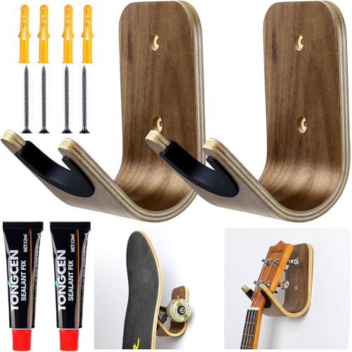Guitar Wall Mount Holder Guitar Hanger with Pick Slot Skateboard Rack Modern Design Guitar Hook...