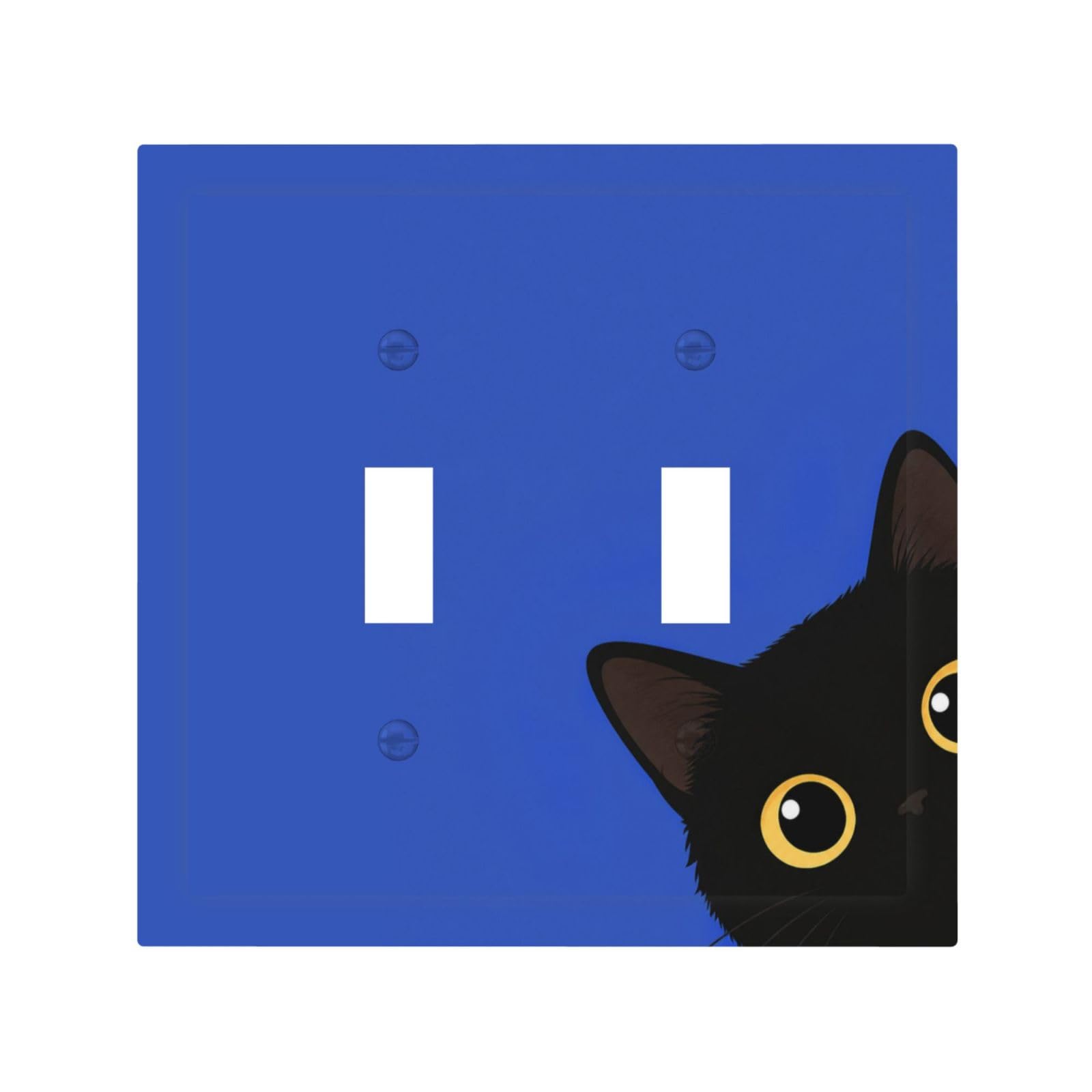 DWBGUO Decorative Light Switch Plate Covers Minimalist Solid Blue Peeking Black Cat 2 Gang Wall Plate Unique Double Toggle Double Light Switch Covers for Bedroom Bathroom Decor