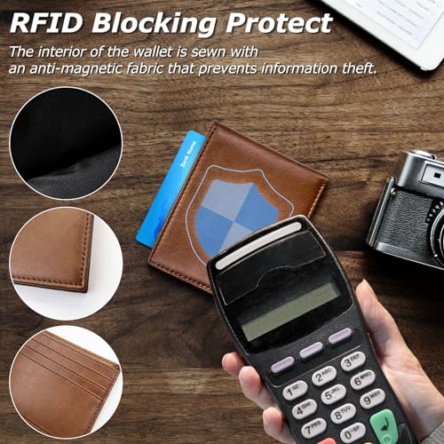 RFID Blocking Genuine Leather Wallet for Men Slim Bifold Design Lightweight Minimalist Wallet for Work and Shopping (Black)3