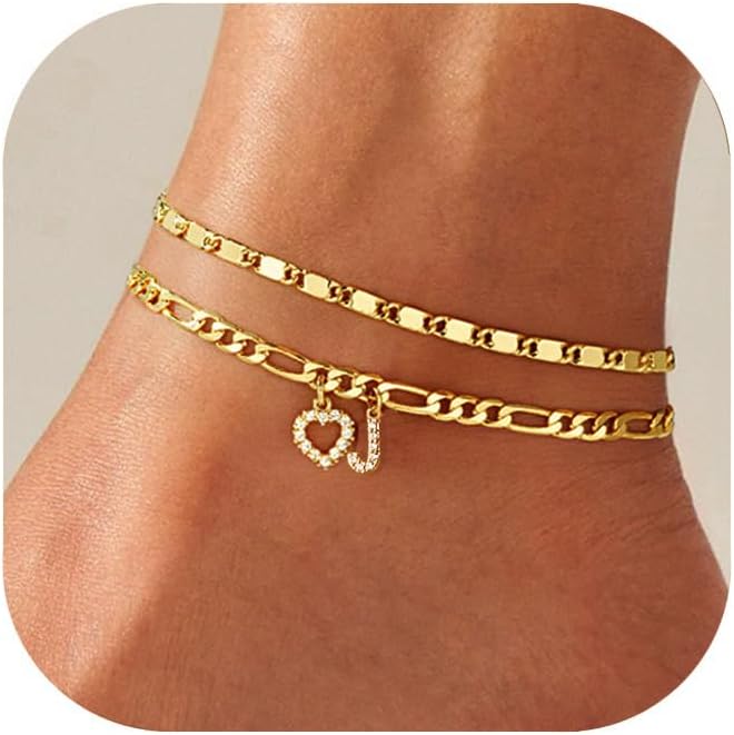 Ankle Bracelets for Women,14K Gold Plated Initial Anklets Dainty Heart Letter Ankle Bracelets Layered Gold Anklets for Women Non Tarnish A to Z Summer Beach Jewelry - Image 8