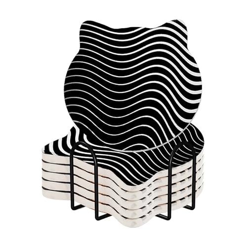Image of The Better Home Unique Tea Coaster Set of 6 (Dia- 10cm, Thick- 9mm) |Dinning Table Accessories| Coffee Mugs /Cups /Tea Coaster Set|Gift for Housewarming |Kitty Party Return Gifts for Women (Black /White)